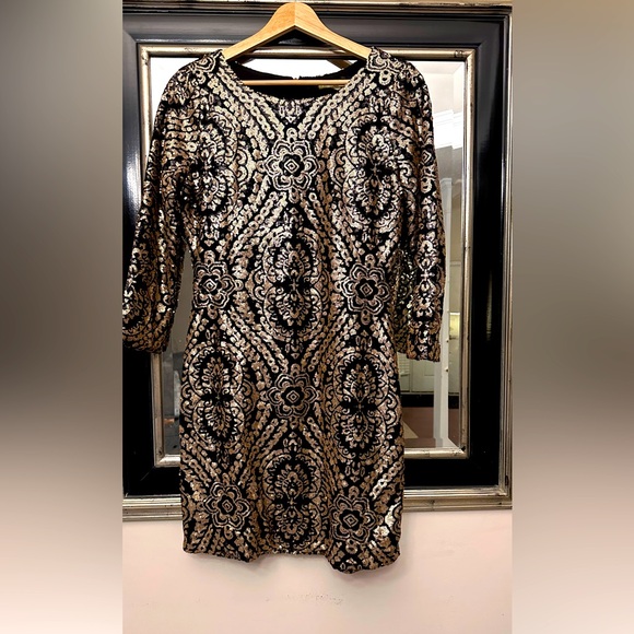 Gianni Bini Mini Dress Gold and Black Size L - Picture 3 of 6
